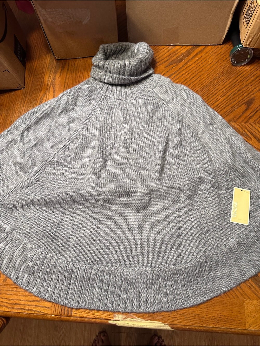 Michael Kors Gray Turtleneck Poncho Sweater